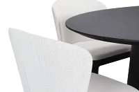 Nomad Black 47" Round Table & 4 Light Beige Chairs W/ Black Legs