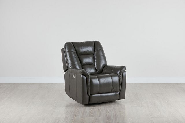 Owen Dark Gray Leather Power Swivel Glider Recliner