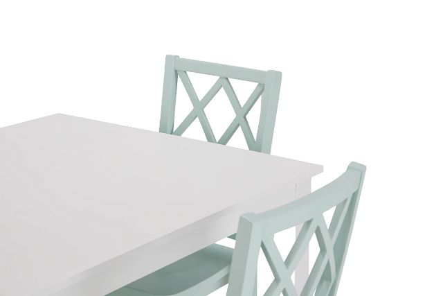 Edgartown White Rect Table & 4 Light Blue Wood Chairs (5)