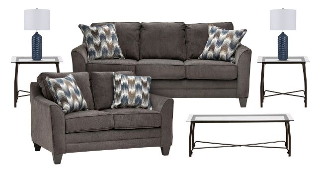 Charlie Dark Gray Fabric 7-piece Living Room Package