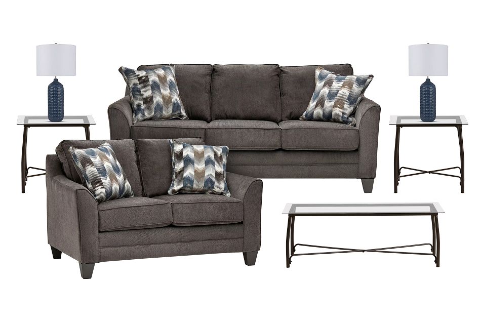 Charlie Dark Gray Fabric 7 Piece Living Room Package Living Room