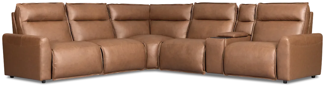 Edison Dark Brown Leather/Vinyl Medium Triple Power 2-arm Sectional