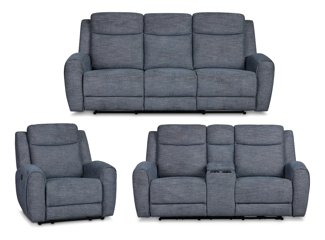 Walker Blue Fabric Manually Reclining Living Room