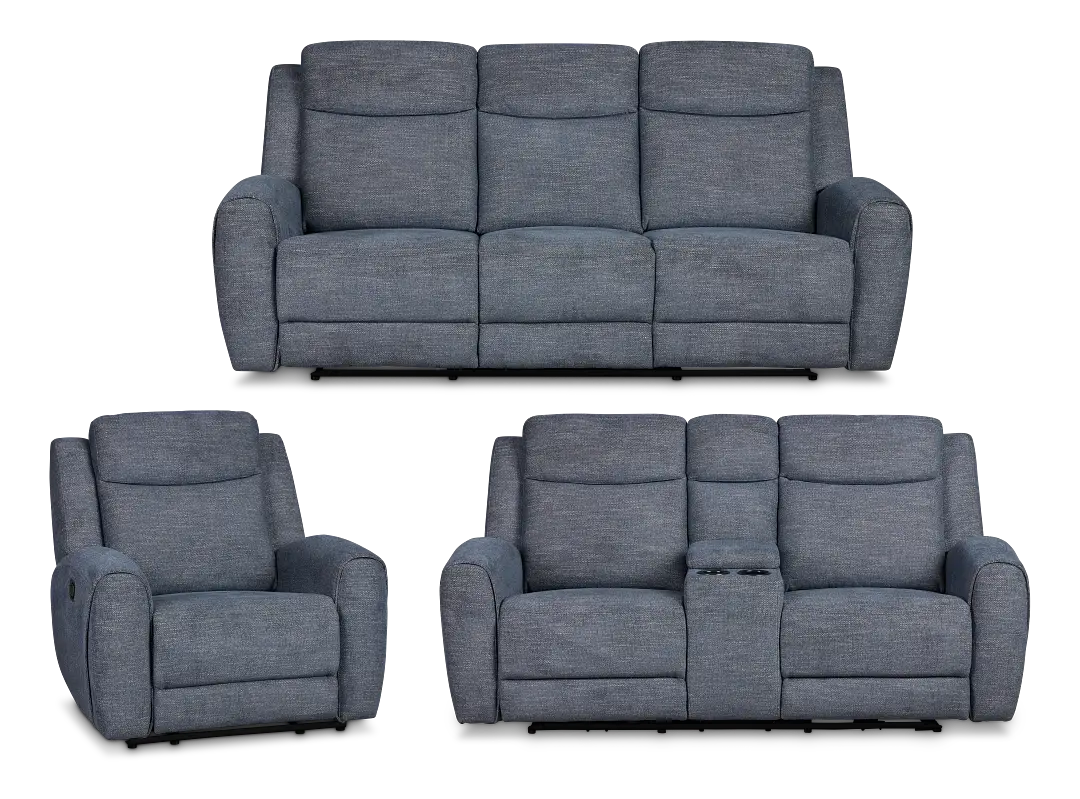 Walker Blue Fabric Manually Reclining Living Room Walker Blue Fabric Manually Reclining Living Room