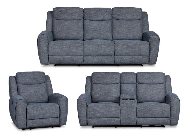 Walker Blue Fabric Manually Reclining Living Room
