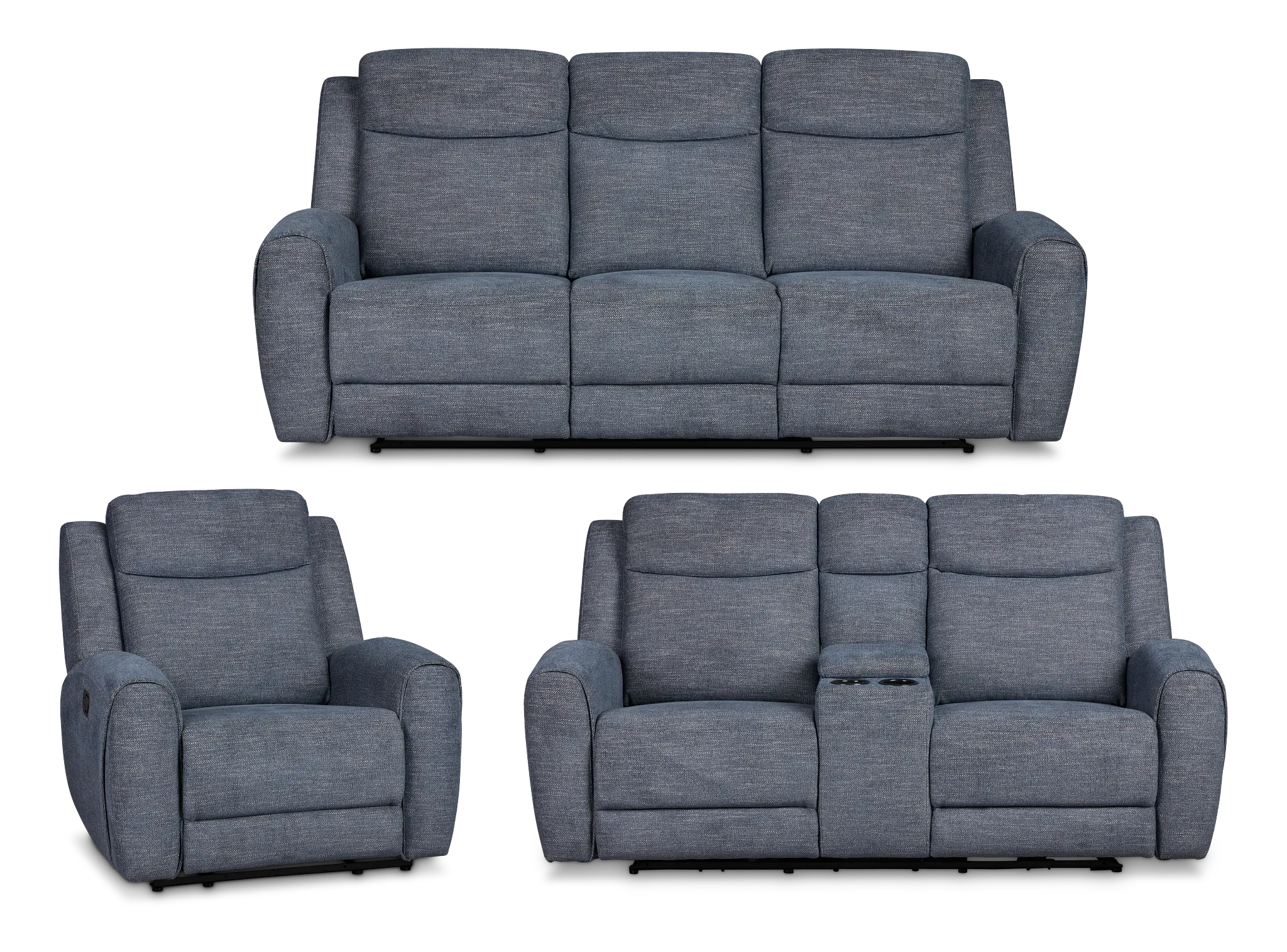 Walker Blue Fabric Manually Reclining Living Room