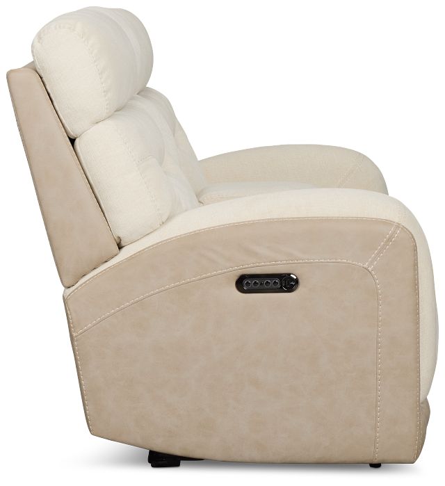 Travis Light Beige Fabric Power Reclining Console Loveseat