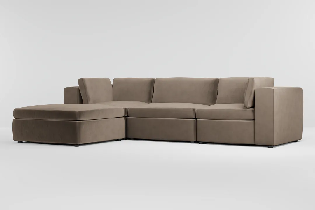 Destin Joya Beige Velvet 4-piece Bumper Sectional