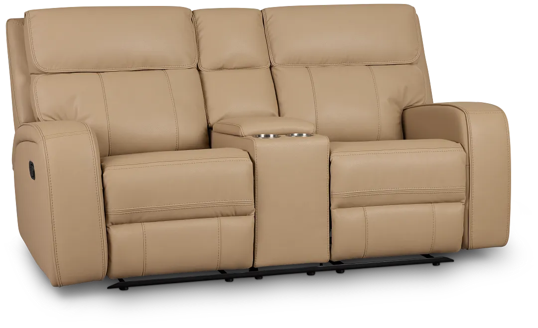 Rhett Taupe Micro Reclining Console Loveseat