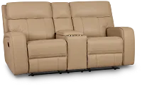 Rhett Taupe Micro Reclining Console Loveseat