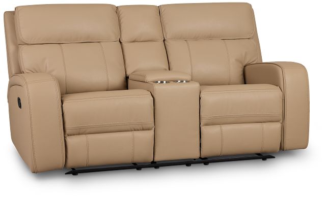 Rhett Taupe Micro Reclining Console Loveseat