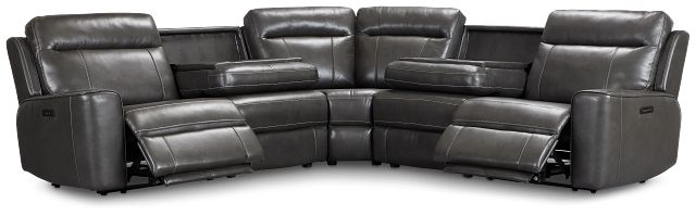 Benji Dark Gray Lthr/vinyl Small Two-arm Power Reclining Sectional