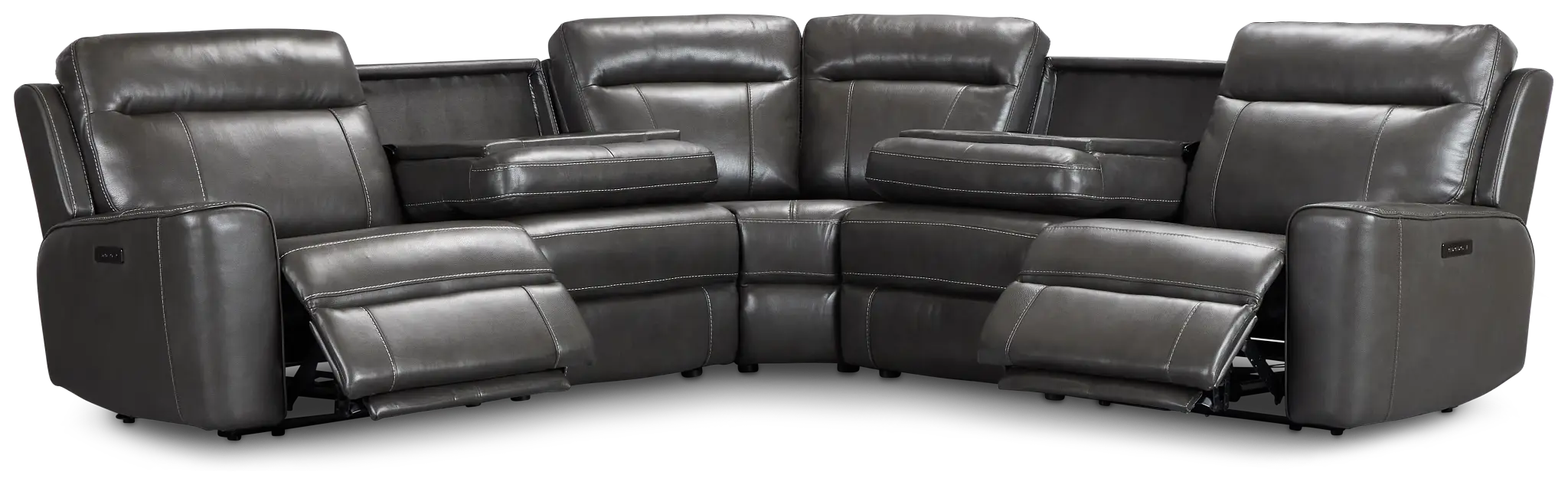 Benji Dark Gray Lthr/vinyl Small Two-arm Power Reclining Sectional Benji Dark Gray Lthr/vinyl Small Two-arm Power Reclining Sectional