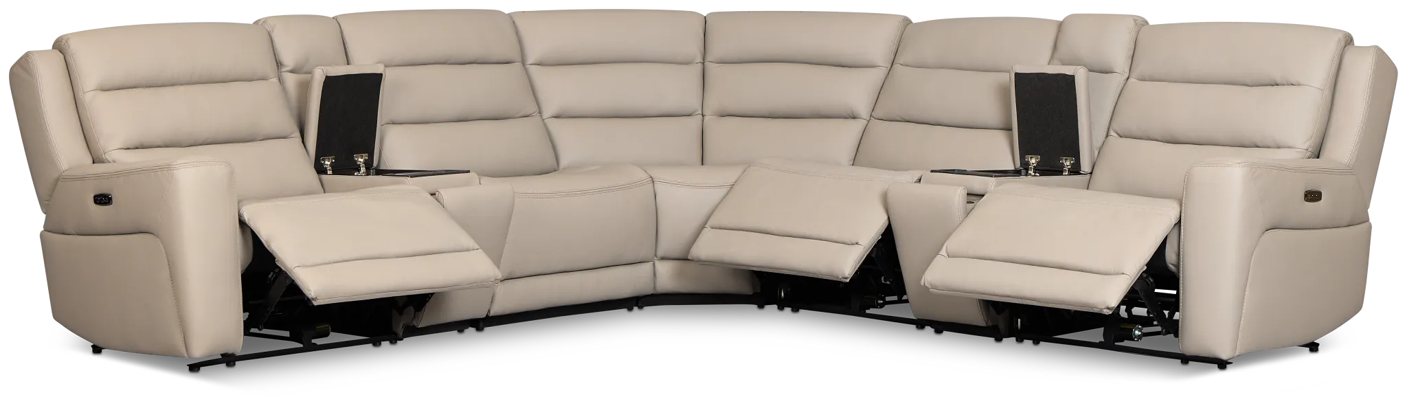 Wilder Taupe Leather Large Triple Power Reclining Two-arm Sectional
