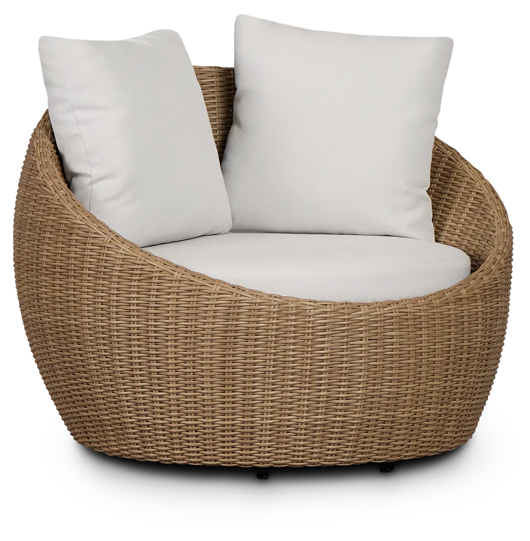 Montecito Light Tone Curved Swivel Chair With Light Beige Cushions