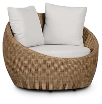 Montecito Light Tone Curved Swivel Chair With Light Beige Cushions