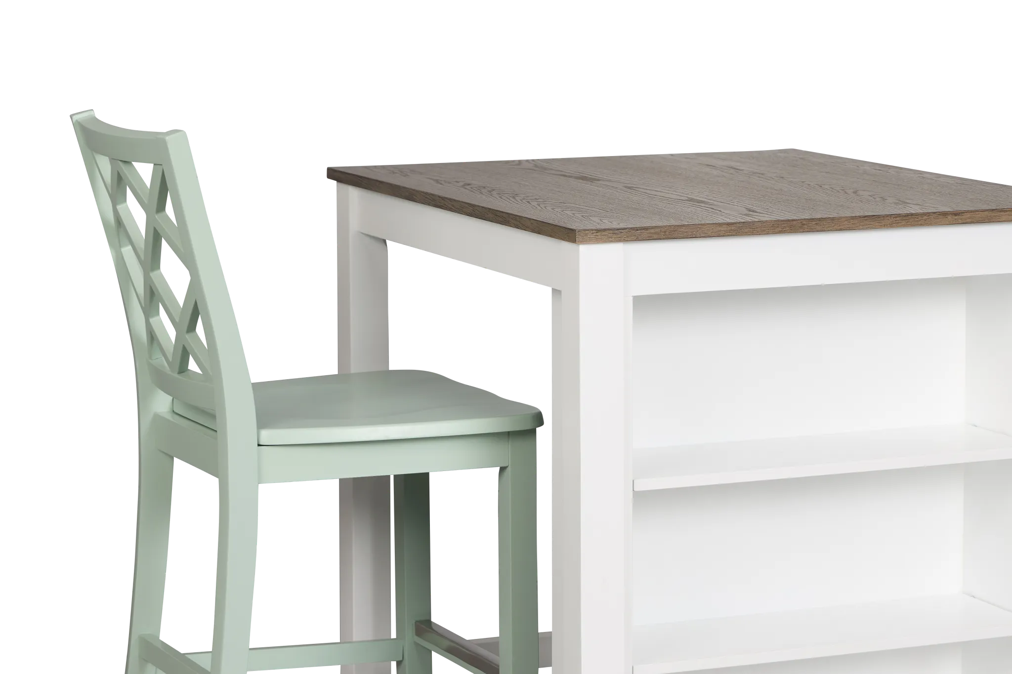 Edgartown Two-tone Storage High Table & 2 Light Blue Wood Barstools