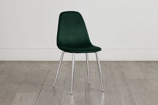 Havana Dark Green Velvet Upholstered Side Chair W/ Chrome Legs
