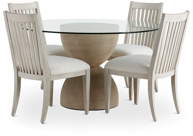 Marseilles Glass Round Table & 4 Slat Chairs