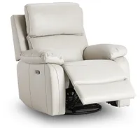 Mason Light Gray Leather Power Glider Recliner With Power Headrest