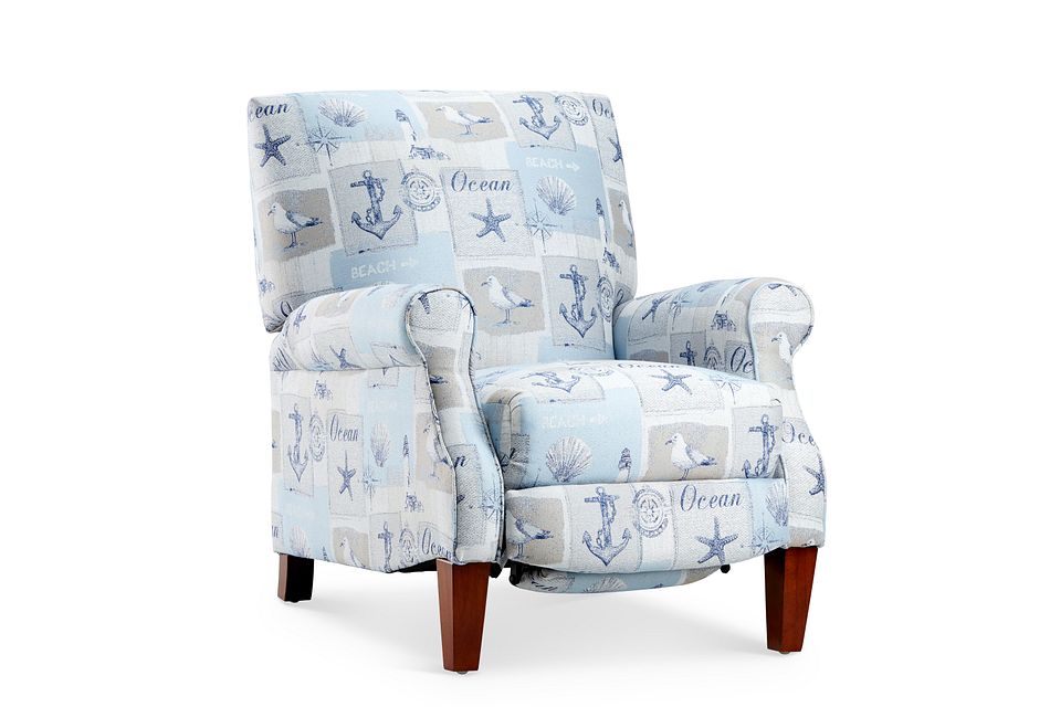 Pompano Light Blue Fabric Push Back Recliner