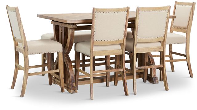 Joplin Light Tone Extension High Table, 4 Barstools & High Bench