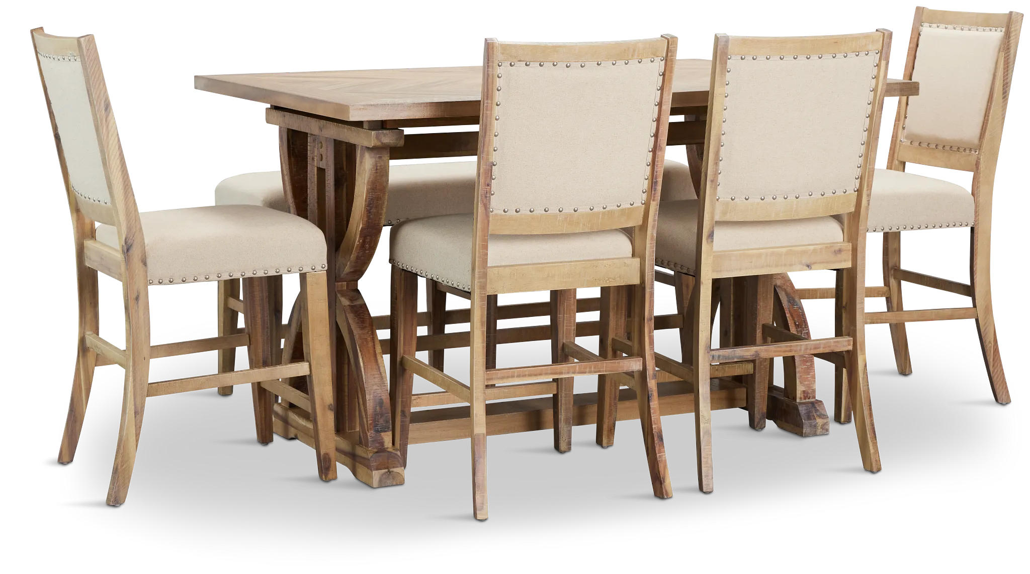 Joplin Light Tone Extension High Table, 4 Barstools & High Bench