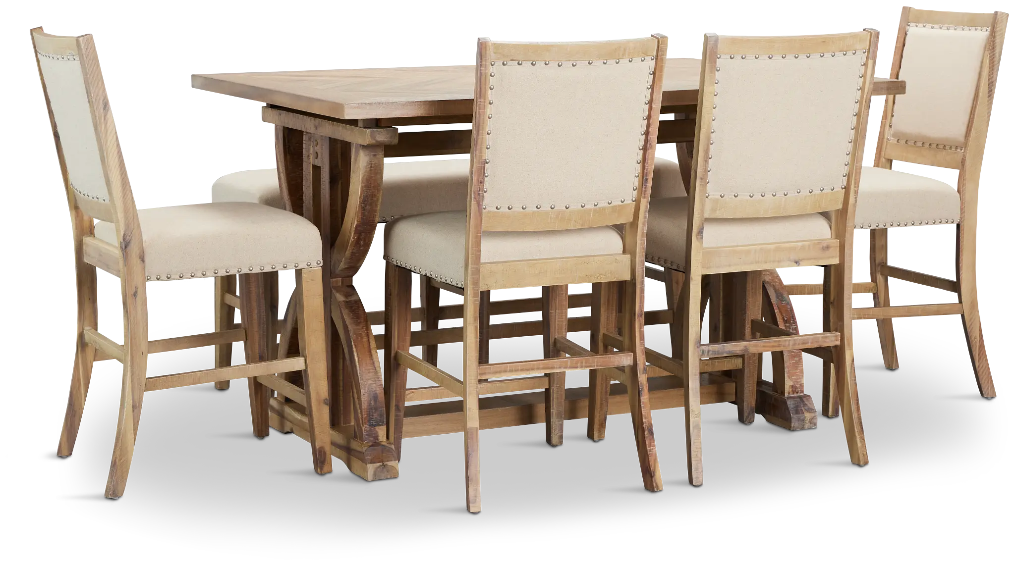 Joplin Light Tone Extension High Table, 4 Barstools & High Bench Joplin Light Tone Extension High Table, 4 Barstools & High Bench