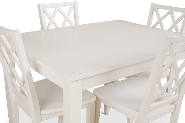 Edgartown White Rect Table & 4 White Wood Chairs