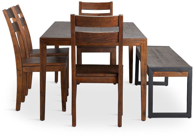 Chicago Dark Tone Rect Table, 4 Chairs & Bench