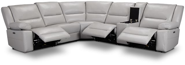 Peyton Light Gray Lthr/vinyl Medium Triple Power 2-arm Sectional