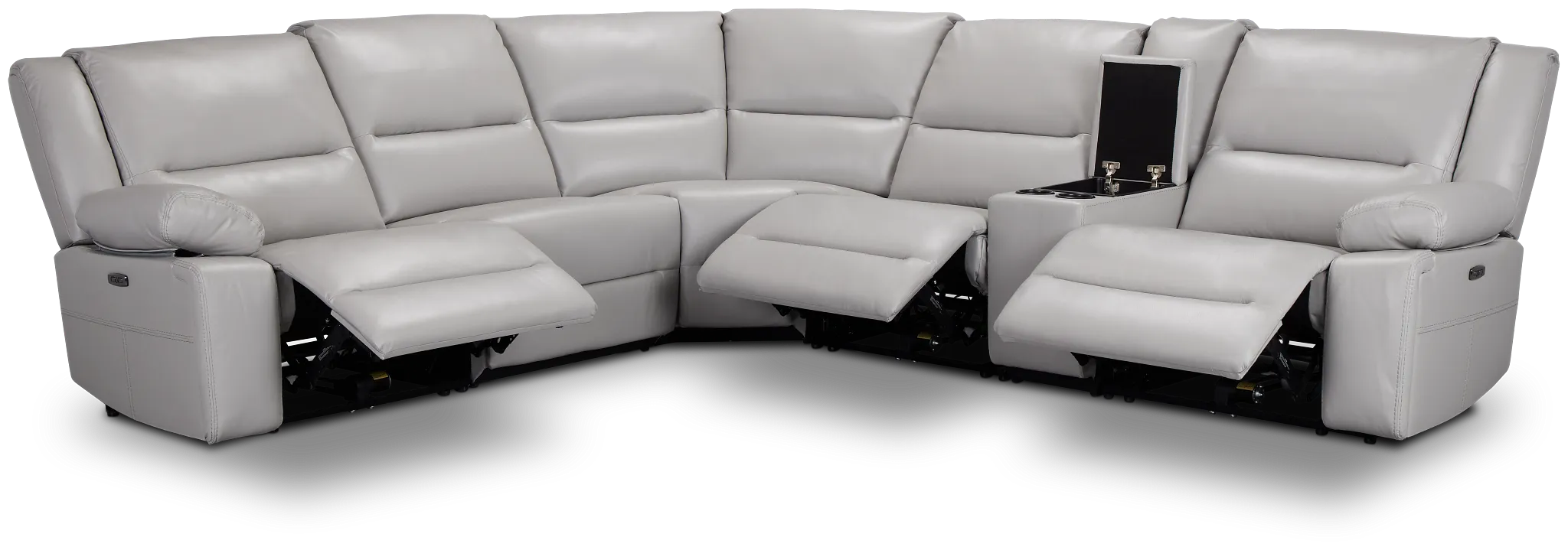 Peyton Light Gray Lthr/vinyl Medium Triple Power 2-arm Sectional