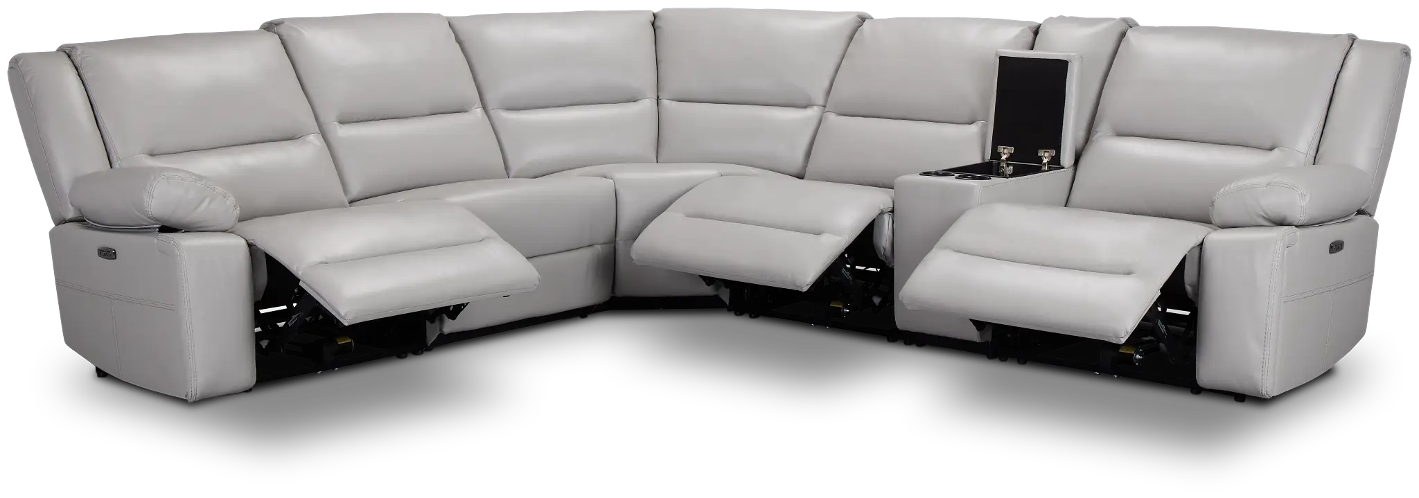 Peyton Light Gray Lthr/vinyl Medium Triple Power 2-arm Sectional Peyton Light Gray Lthr/vinyl Medium Triple Power 2-arm Sectional