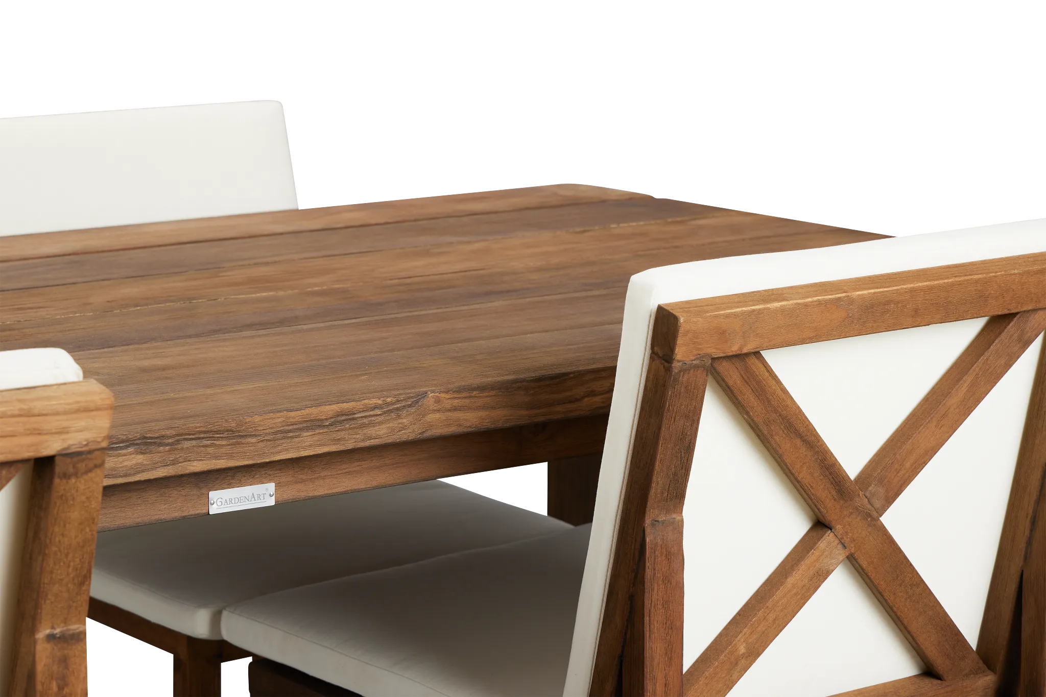 Linear Dark Gray White 82" Teak Table & 4 Teak Cushioned Side Chairs