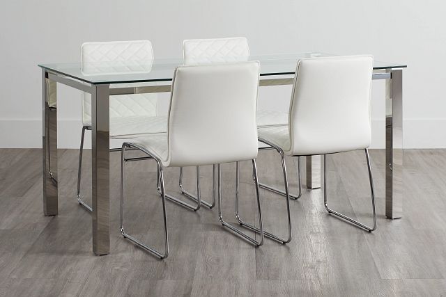 Skyline White Rect Table & 4 Metal Chairs