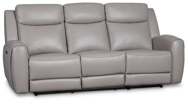 Walker Light Gray Lthr/vinyl Power Reclining Sofa W/ Power Headrest