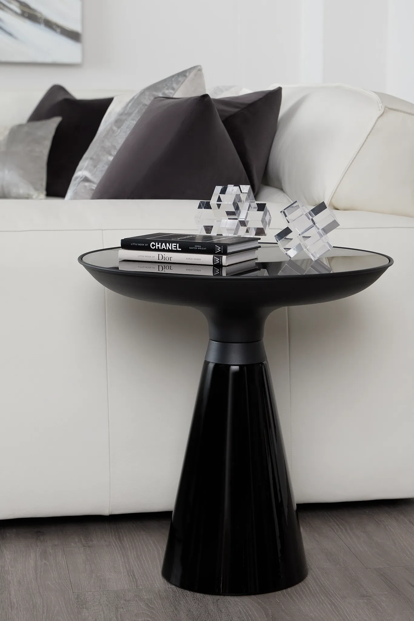 Ambrose Black Glass Round End Table