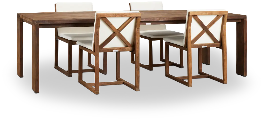 Linear Dark Gray White 102" Teak Table & 4 Teak Cushioned Side Chairs Linear Dark Gray White 102" Teak Table & 4 Teak Cushioned Side Chairs
