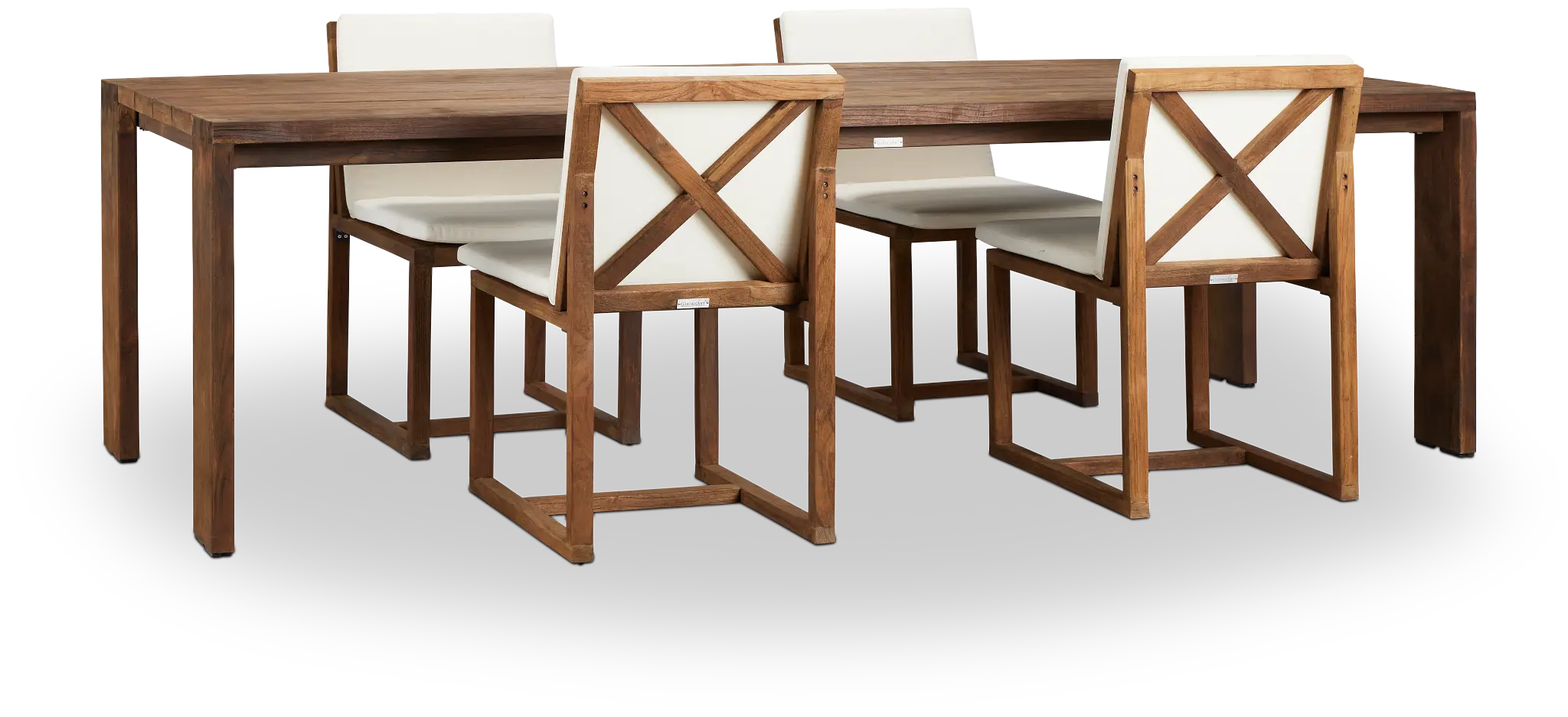 Linear Dark Gray White 102" Teak Table & 4 Teak Cushioned Side Chairs Linear Dark Gray White 102" Teak Table & 4 Teak Cushioned Side Chairs