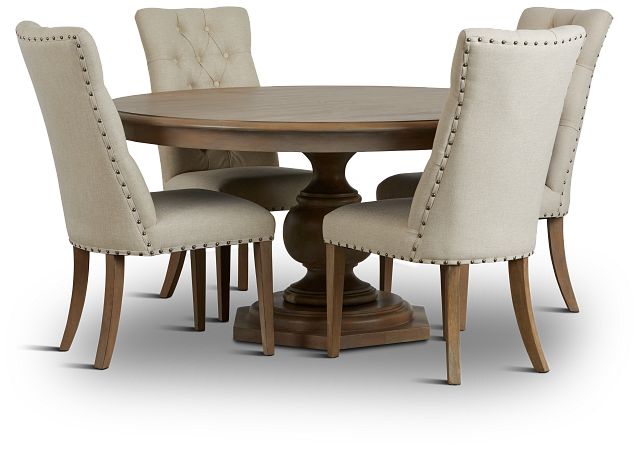 Haddie Light Tone Round Table & 4 Upholstered Chairs (7)