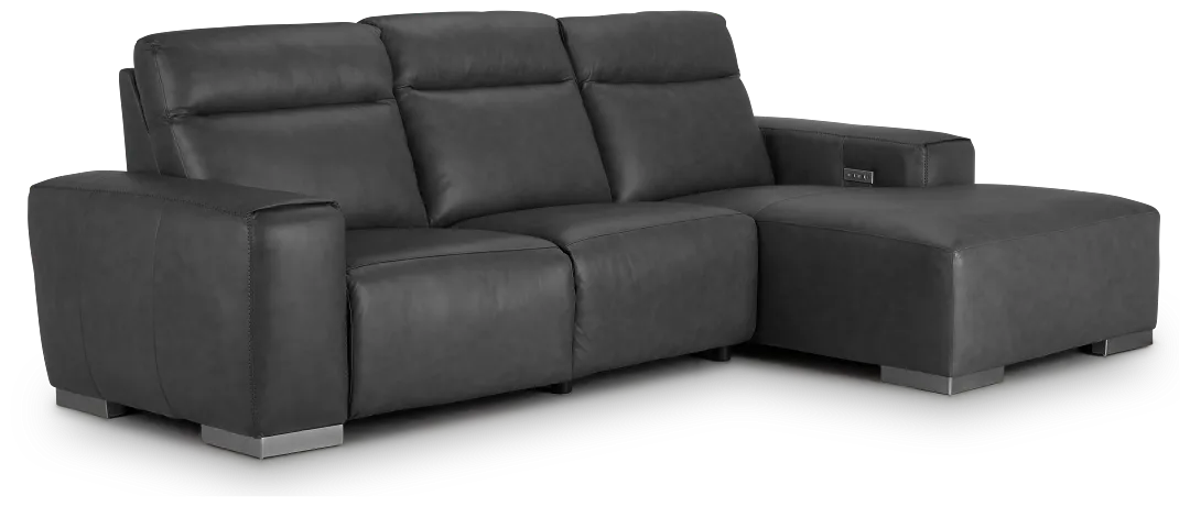 Elba Dark Gray Leather Small Dual Power Right Chaise Sectional