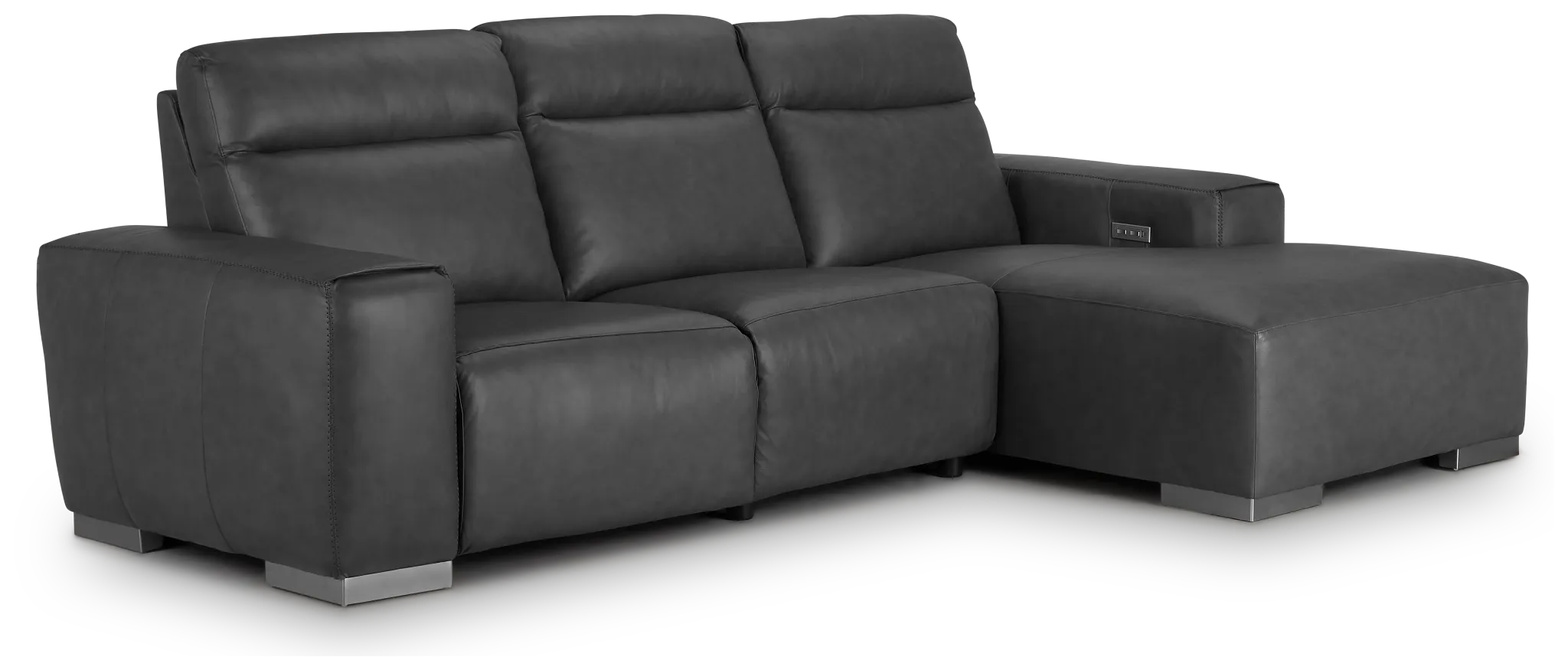 Elba Dark Gray Leather Small Dual Power Right Chaise Sectional