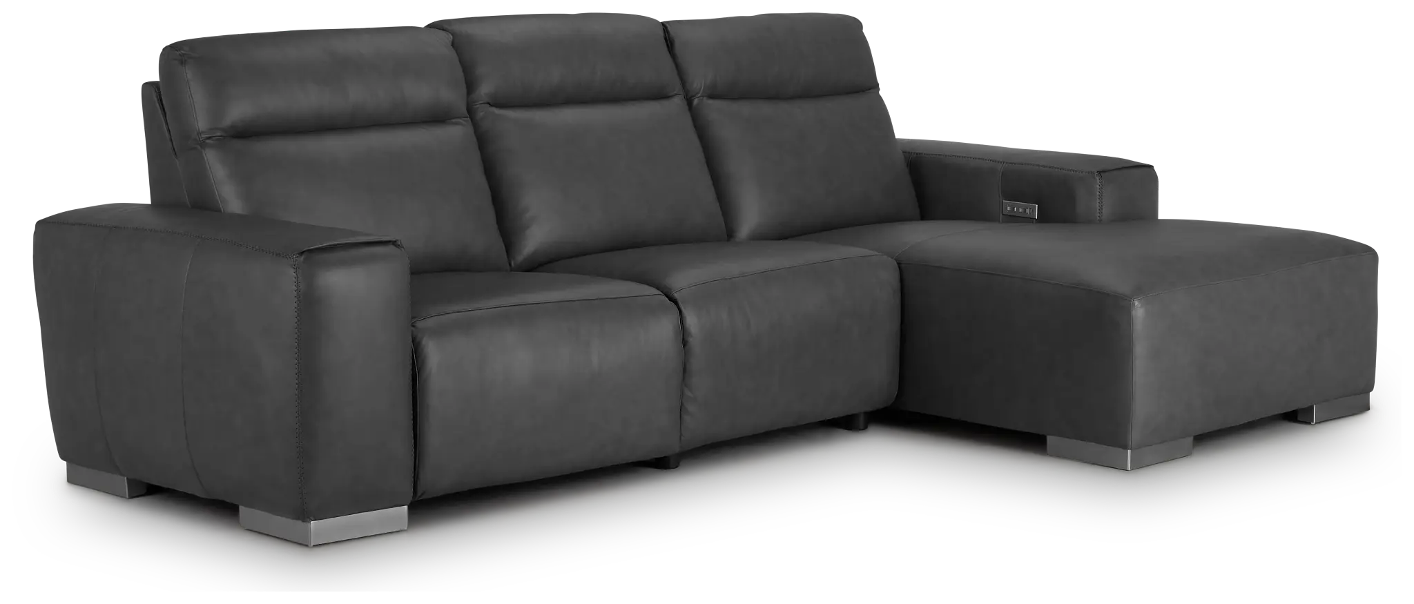 Elba Dark Gray Leather Small Dual Power Right Chaise Sectional Elba Dark Gray Leather Small Dual Power Right Chaise Sectional