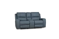 Summit Blue Lthr/vinyl Power Reclining Console Loveseat W/ Power Headrest