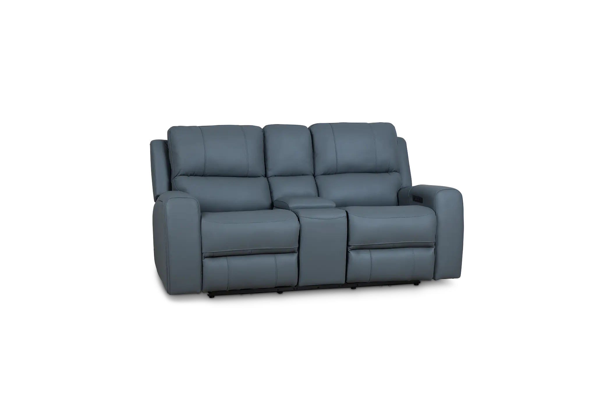 Summit Blue Lthr/vinyl Power Reclining Console Loveseat W/ Power Headrest Summit Blue Lthr/vinyl Power Reclining Console Loveseat W/ Power Headrest