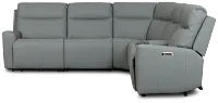 Flexsteel Sterling Blue Lthr/vinyl Medium Triple Power 2-arm Sectional