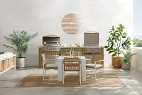 Sunrise White 35" Square Table & 4 Teak Arm Chairs