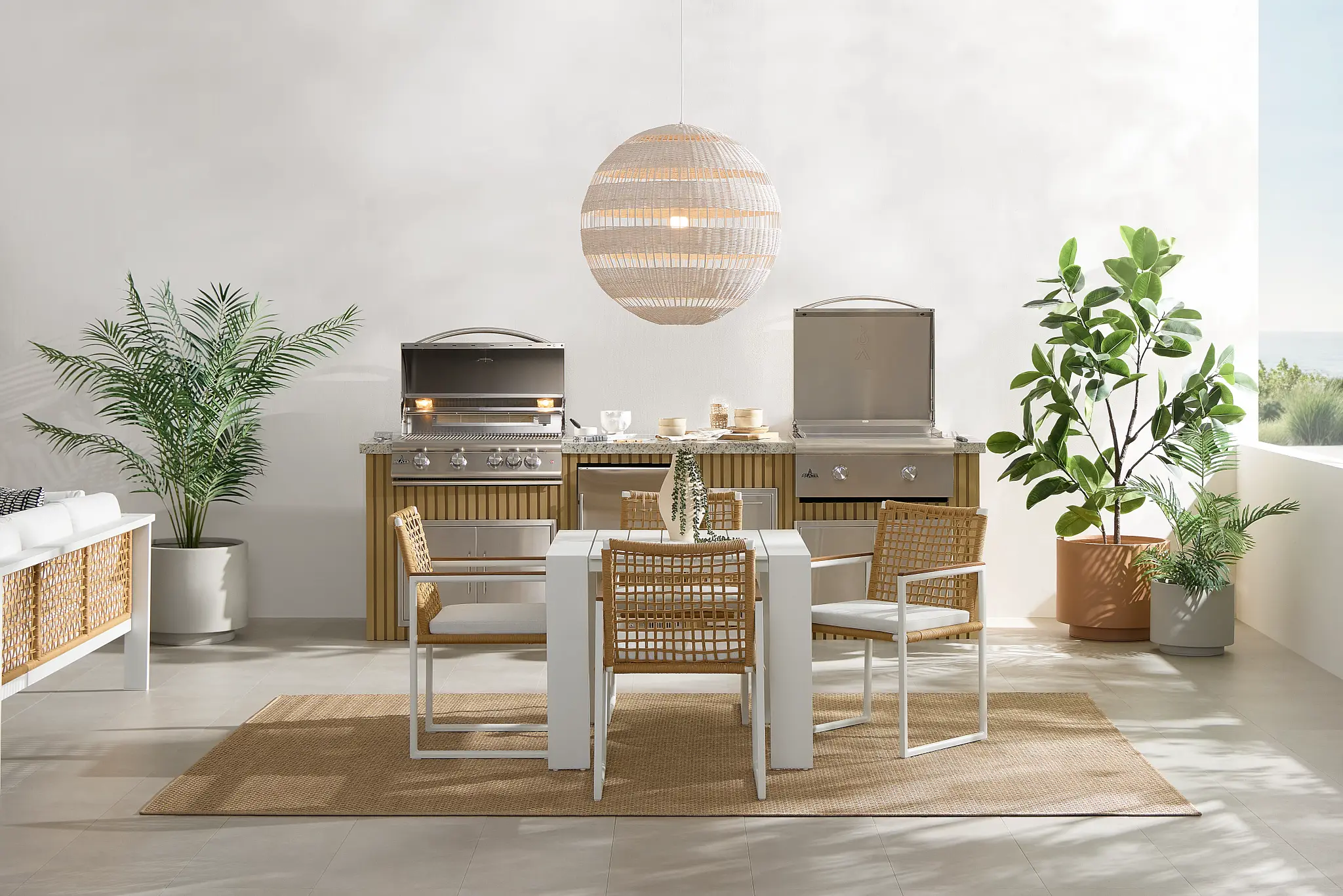 Sunrise White 35" Square Table & 4 Teak Arm Chairs Sunrise White 35" Square Table & 4 Teak Arm Chairs