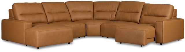 Rudy Brown Lthr/vinyl Small Right Chaise Power Extension Sectional