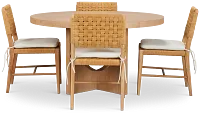 Malibu Light Tone Wood Round Table & 4 Woven Chairs